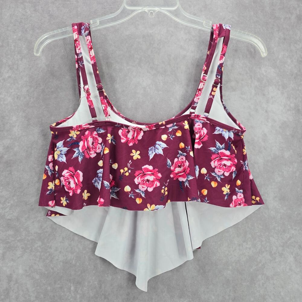 Summer Mae Purple Floral Bikini Swimwear‎ Ruffle Cropped Top L Large - Picture 2 of 6